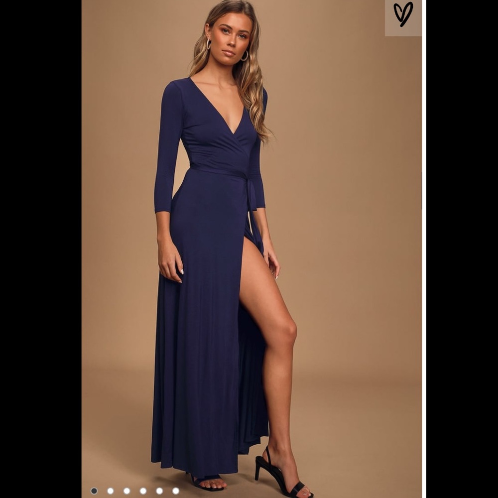 NWT Lulu’s Navy Blue Wrap Maxi Dress size M
